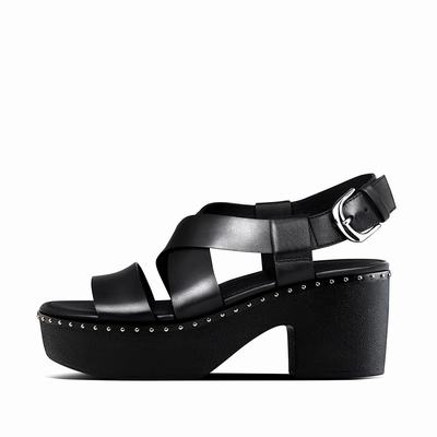 Fitflop Pilar Leather Back-Strap Platform - Plateausandaletten Damen - Schwarz (BUY047961)